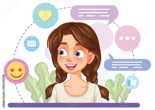 Girl with Social Media Icons