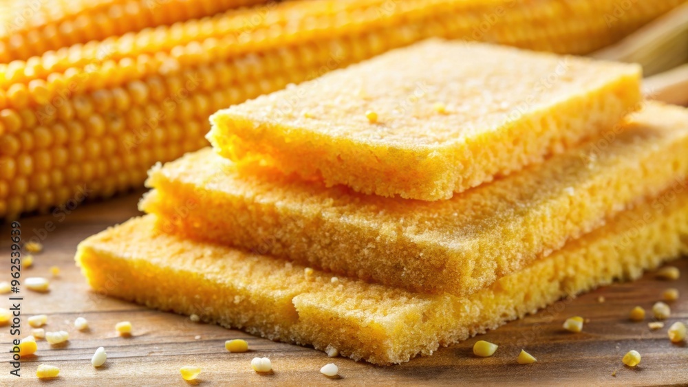 Closeup of cornmeal slices mush , food, texture, meal, prepared, homemade, breakfast, porridge, traditional, maize, yellow Closeup of cornmeal slices mush , food, texture, meal, prepared, homemade, breakfast, porridge, traditional, maize, yellow