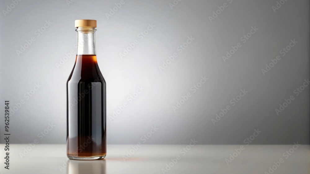 Glass soy sauce bottle mockup on light gray background, glass, soy sauce, bottle, mockup, isolated, rendering Glass soy sauce bottle mockup on light gray background, glass, soy sauce, bottle, mockup, isolated, rendering