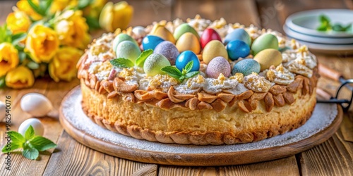 Close up view of traditional Polish Easter cake mazurek, a delicious and sweet festive dessert , mazurek, Poland, Easter