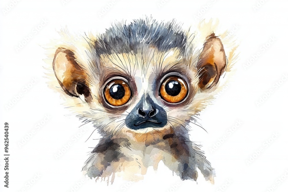 A cute artistic illustration of a lemur's face, showcasing its expressive eyes and playful character in vibrant watercolor style. A cute artistic illustration of a lemur's face, showcasing its expressive eyes and playful character in vibrant watercolor style.
