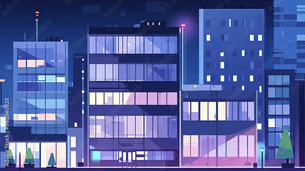 夜のオフィスビルの外観_3 夜のオフィスビルの外観_3