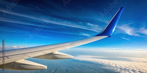 Aircraft winglet against blue sky with static discharger on wingtip, Airplane, wingtip, winglet, aircraft photo