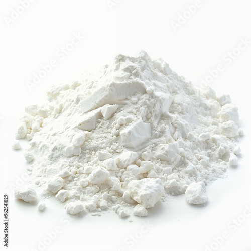 A pile of white powder, possibly flour, on a white background.