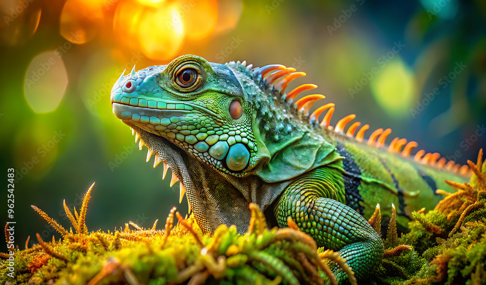Image of a Vibrant Green Iguana in Sunlit Natural Habitat Image of a Vibrant Green Iguana in Sunlit Natural Habitat