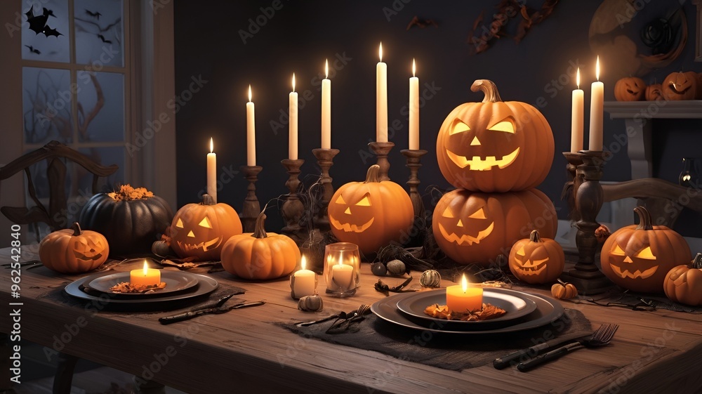 Fototapeta premium halloween pumpkin and candles