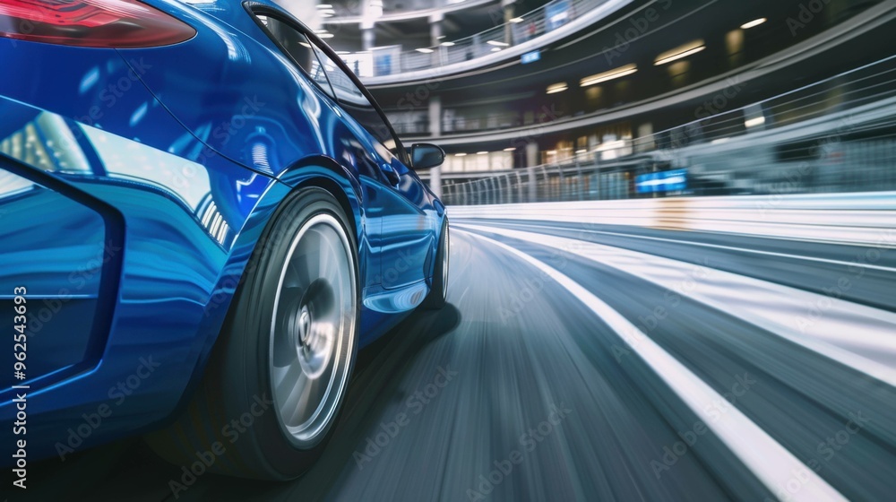 Rear view of a blue business car speeding through a turn on a high-speed highway. The car is in motion, showcasing its dynamic design and performance.
Rear view of a blue business car speeding through a turn on a high-speed highway. The car is in motion, showcasing its dynamic design and performance.