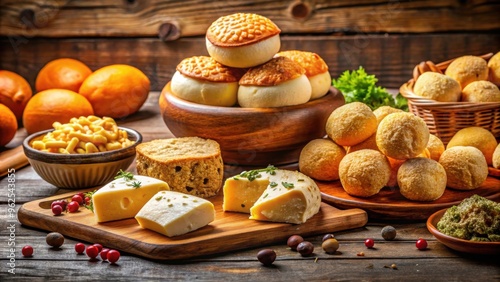 Delicious Colombian cheese bread with a variety of Latin American and Brazilian cheese snacks , Colombian, food photo