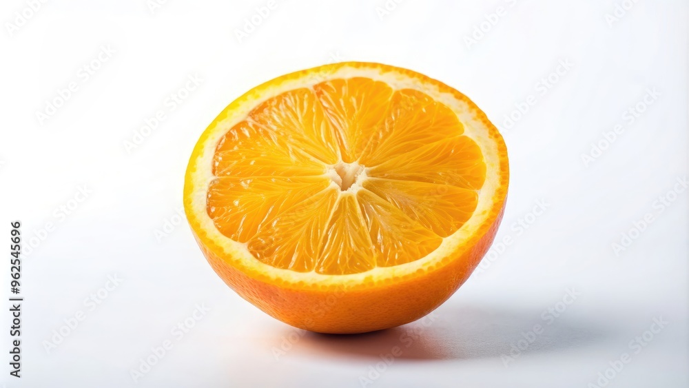 Fototapeta premium Fresh half of an orange, isolated on white background, orange, half, isolated, cutout, healthy, organic, produce, fruit