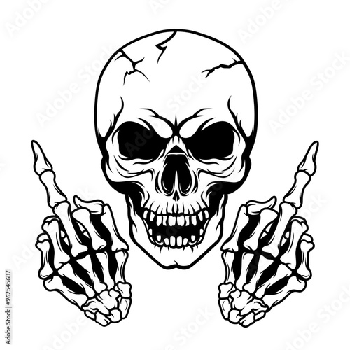 Skull Middle Finger | Skull Fuck You | Skeleton | Skull | Bone Hand | Hand Sign | Skeleton Middle Finger | Skull Face | Original Illustration | Vector and Clipart | Cutfile and Stencil