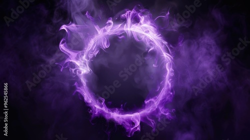 Dramatic smoke or fog bursting outward from a circular empty center, featuring a spooky purple glow, perfect for a Halloween-themed background.