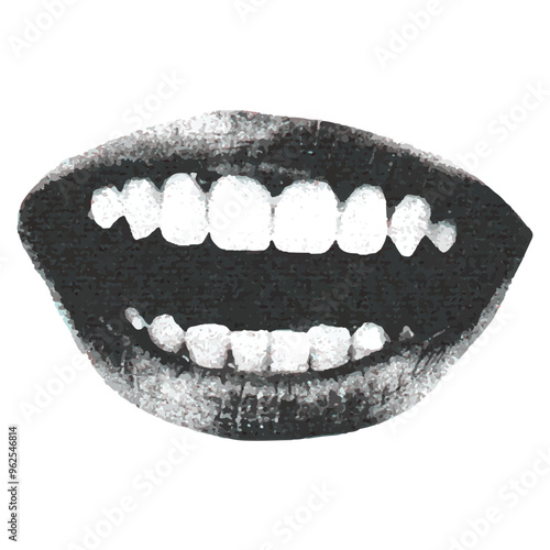 woman lips as retro halftone collage elements for mixed media design. Mouth in scream in halftone texture, dotted pop art style. Vector illustration of vintage grunge.