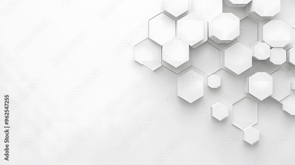 Obraz premium A sleek, minimalistic background featuring a row of translucent hexagons in light shades of gray and white, creating a futuristic and clean design.