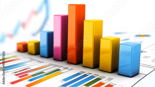 Business plan presentation with a bar graph showing projected revenue growth. Generative ai illustration.