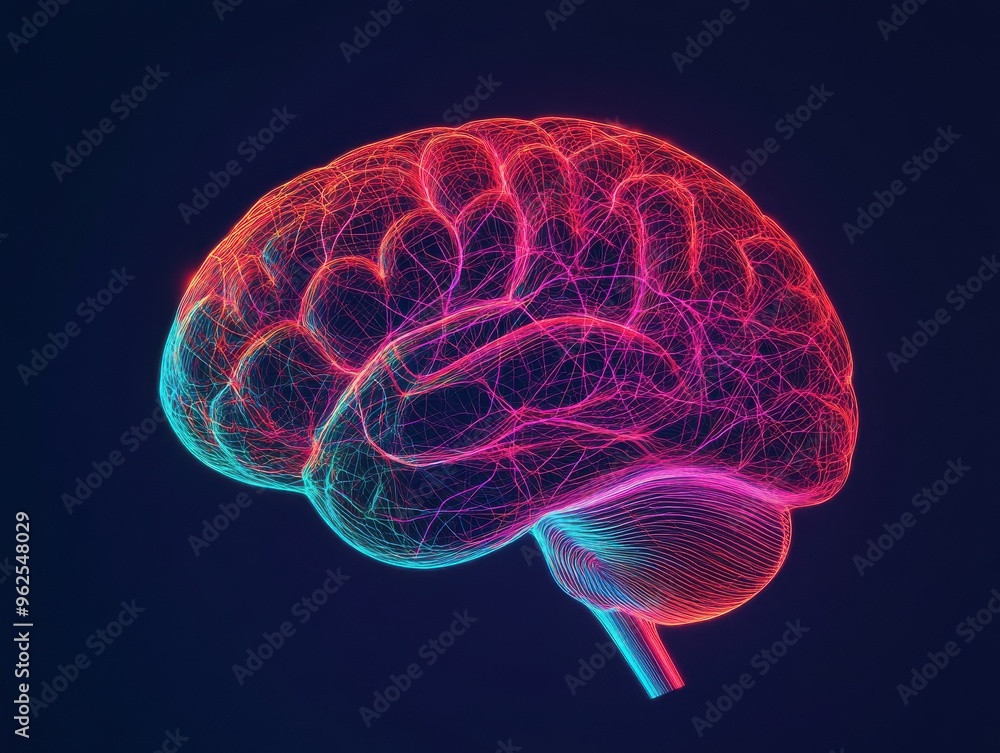 A vibrant, neon illustration of a human brain, showcasing intricate neural connections against a dark background. A vibrant, neon illustration of a human brain, showcasing intricate neural connections against a dark background.