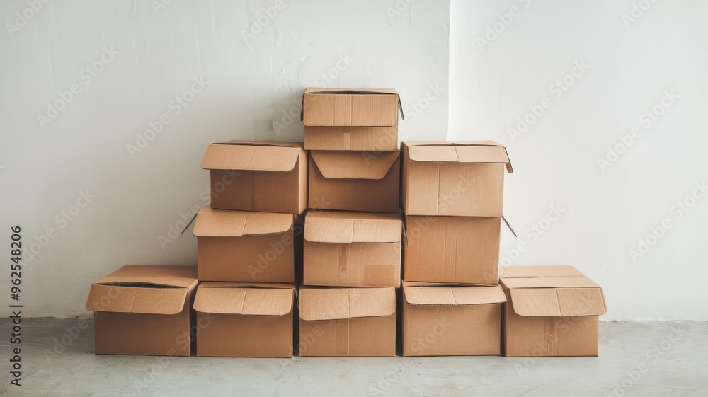 Brown cardboard boxes piled together, set against a clean white backdrop Brown cardboard boxes piled together, set against a clean white backdrop