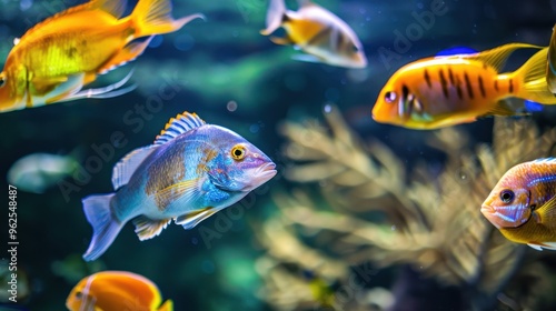 Colorful Fish Swimming in Aquarium