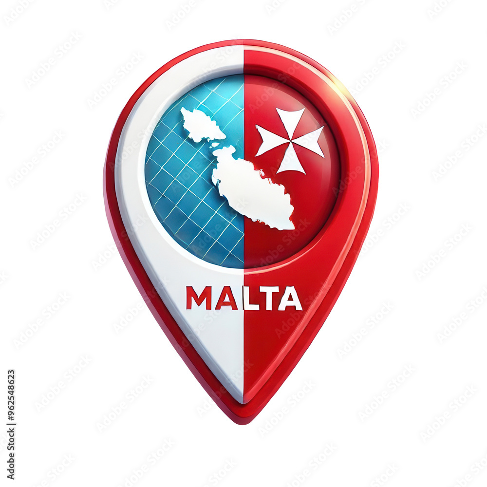 Creative Malta map pointer button with national colors Creative Malta map pointer button with national colors