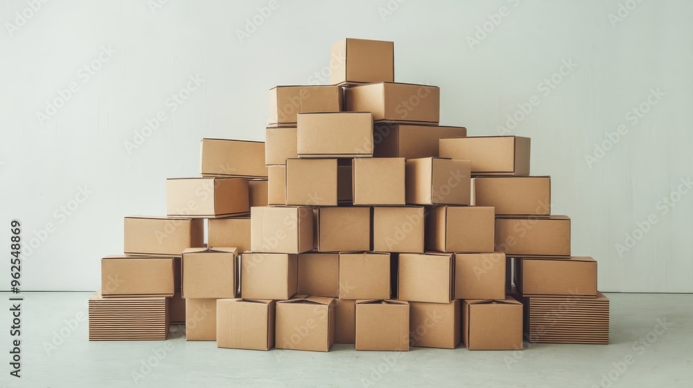 Brown cardboard boxes piled together, set against a clean white backdrop Brown cardboard boxes piled together, set against a clean white backdrop
