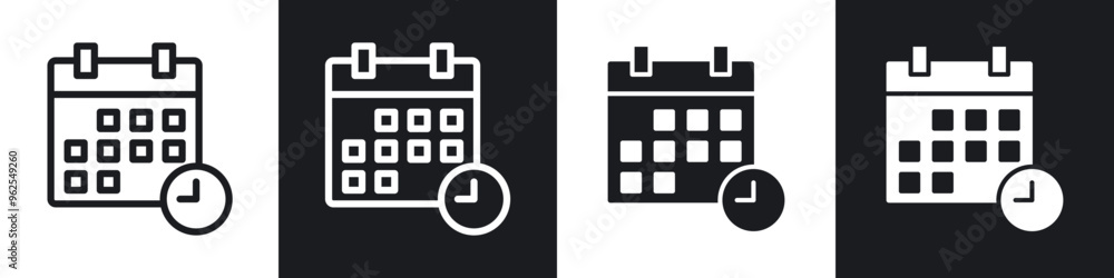Calendar clock line icon vector illustration set. Calendar clock line icon vector illustration set.
