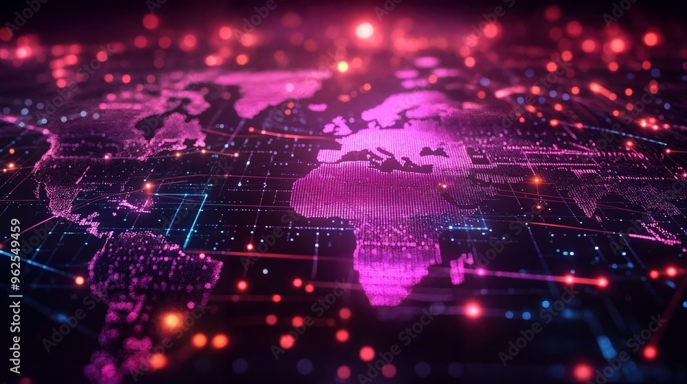 Obraz premium Digital Global Map Network Technology Data Visualisation Connectivity