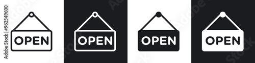 Open sign line icon vector illustration set.