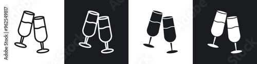 Clinking glasses line icon vector illustration set.