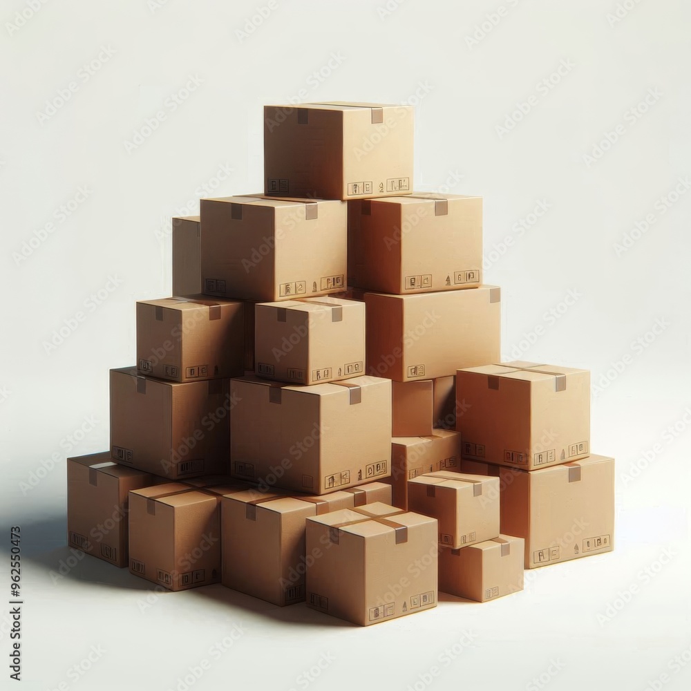 Brown cardboard boxes piled together, set against a clean white backdrop Brown cardboard boxes piled together, set against a clean white backdrop