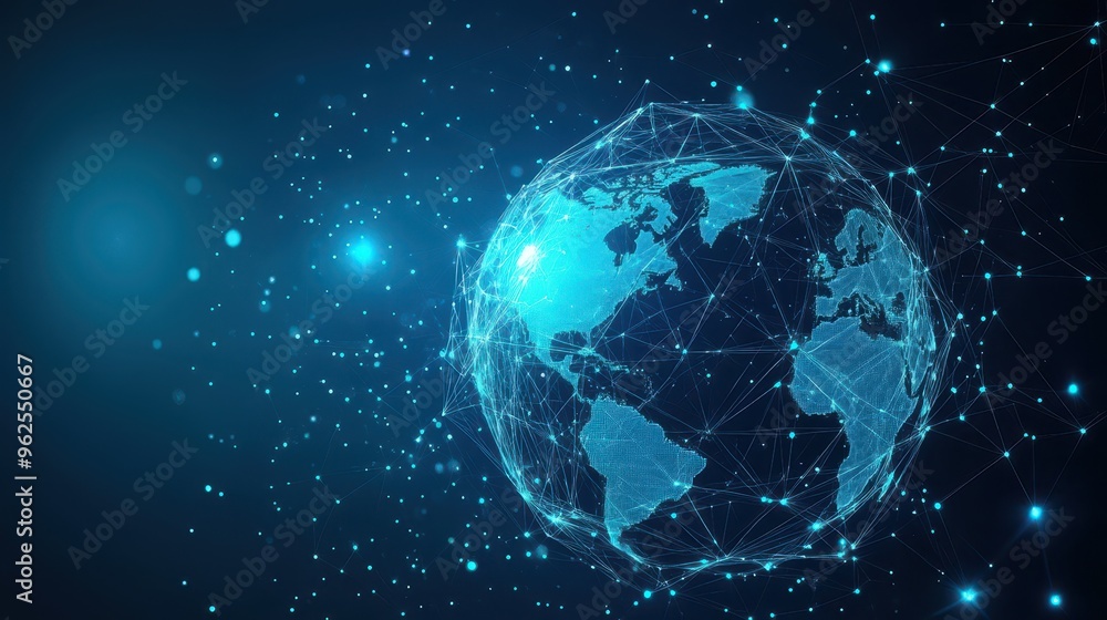 A blue globe with a network of lines surrounding it A blue globe with a network of lines surrounding it