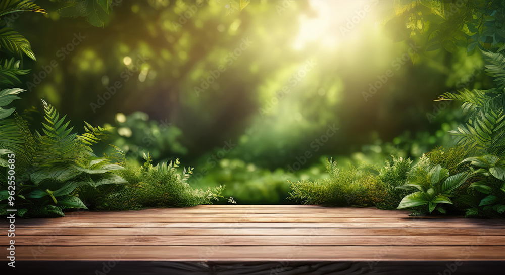 A serene forest scene with sunlit greenery and a wooden platform, perfect for nature-themed projects and backgrounds. A serene forest scene with sunlit greenery and a wooden platform, perfect for nature-themed projects and backgrounds.