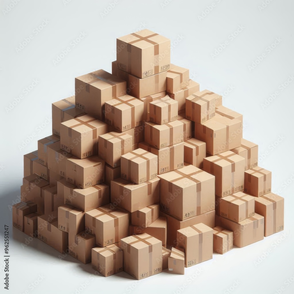 Brown cardboard boxes piled together, set against a clean white backdrop Brown cardboard boxes piled together, set against a clean white backdrop