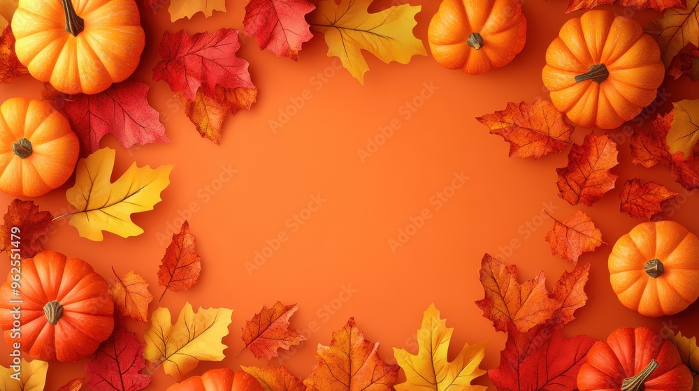 A pumpkin and leaf border with a pumpkin in the center A pumpkin and leaf border with a pumpkin in the center