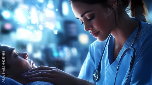 Caring Nurse Comforting Pained Patient with Empathy in Hospital Ward