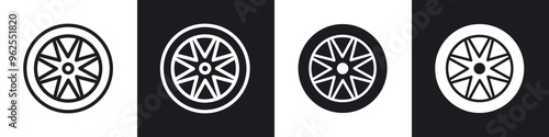 Car wheel line icon vector illustration set.