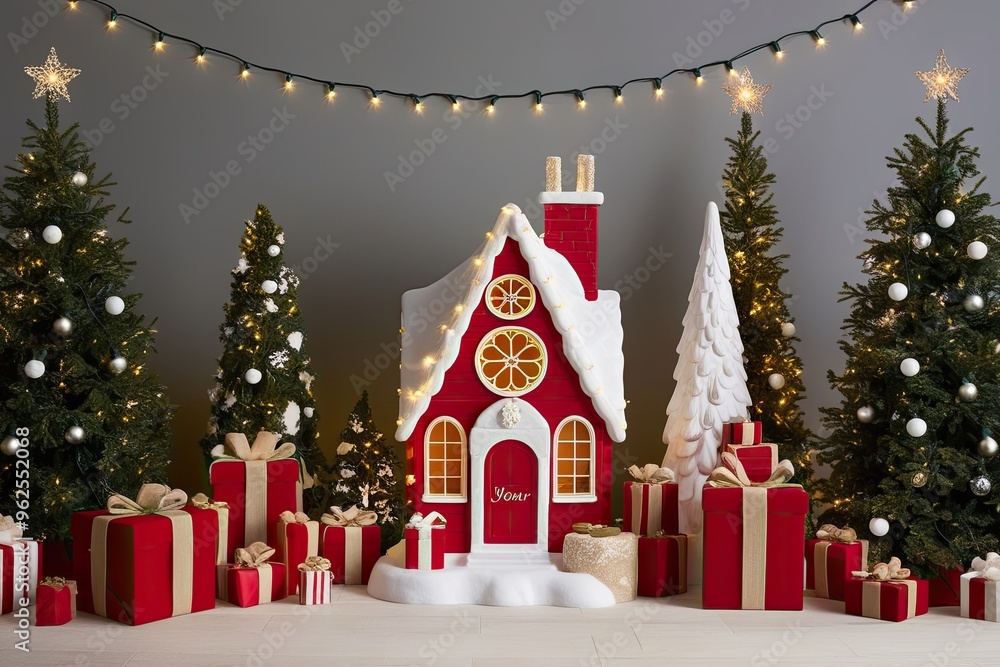 Fototapeta premium Whimsical Holiday Scenery with Personalization Space and Twinkling Lights