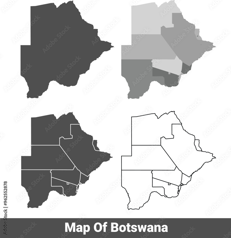 Fototapeta premium Collection of Botswana country grey political maps set with border outline vector illustration