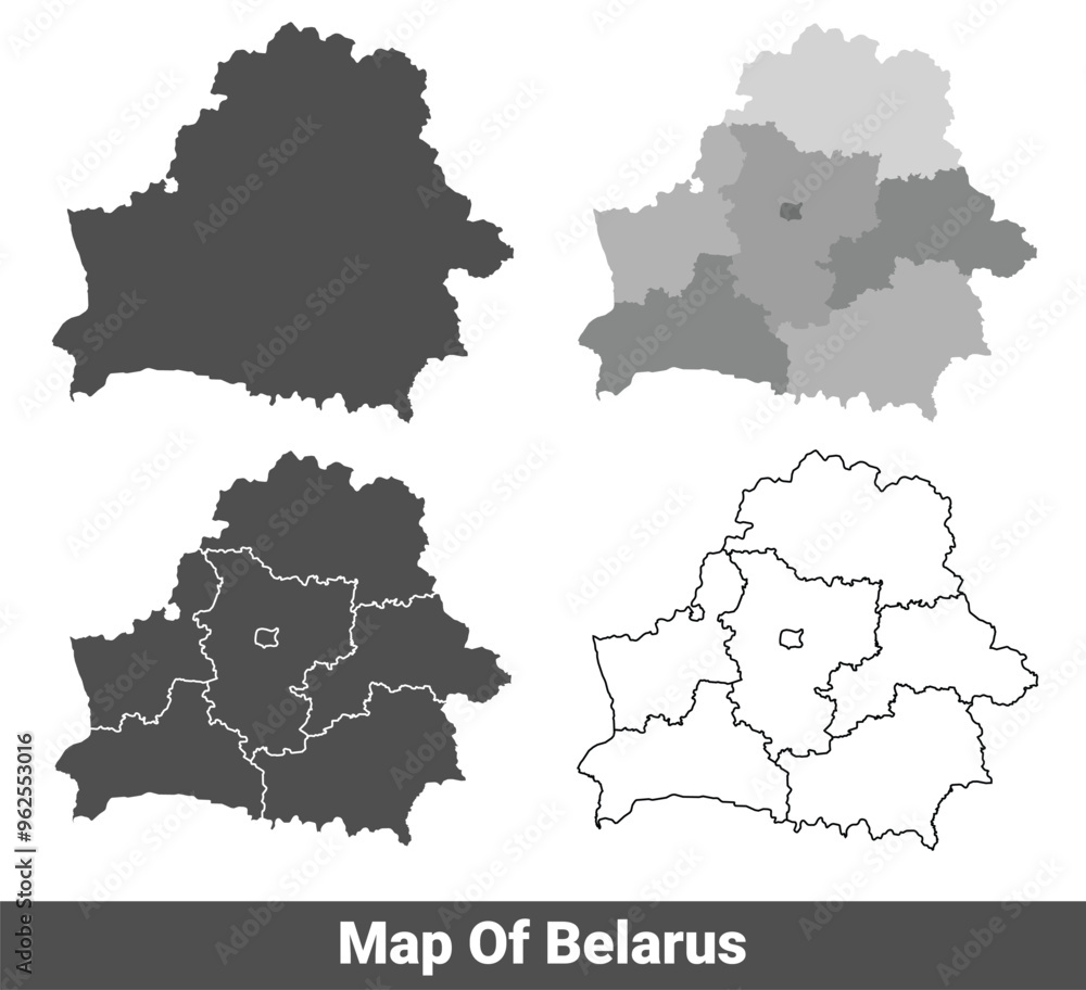 Collection of Belarus country grey political maps set with border outline vector illustration Collection of Belarus country grey political maps set with border outline vector illustration