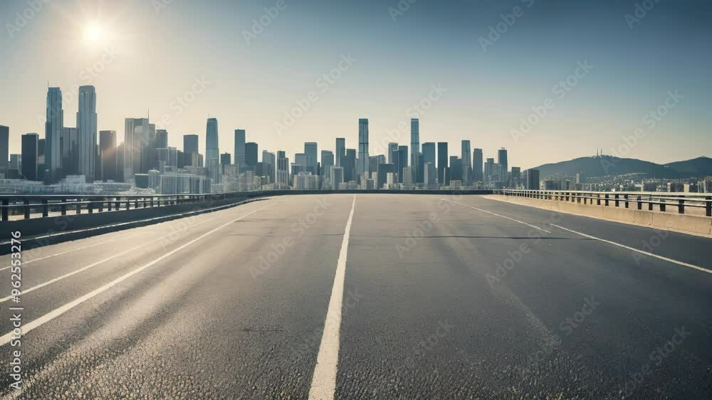 City Road at Sunrise with Modern Skyscrapers Background City Road at Sunrise with Modern Skyscrapers Background