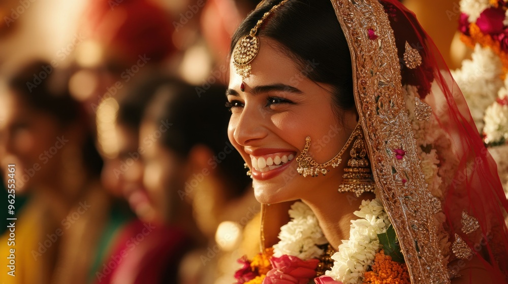 Smiling Indian Bride in Traditional Wedding Attire Smiling Indian Bride in Traditional Wedding Attire
