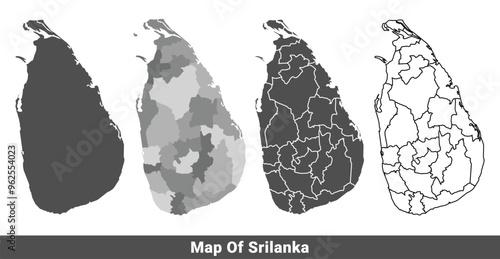 Collection of Sri Lanka country grey political maps set with border outline vector illustration