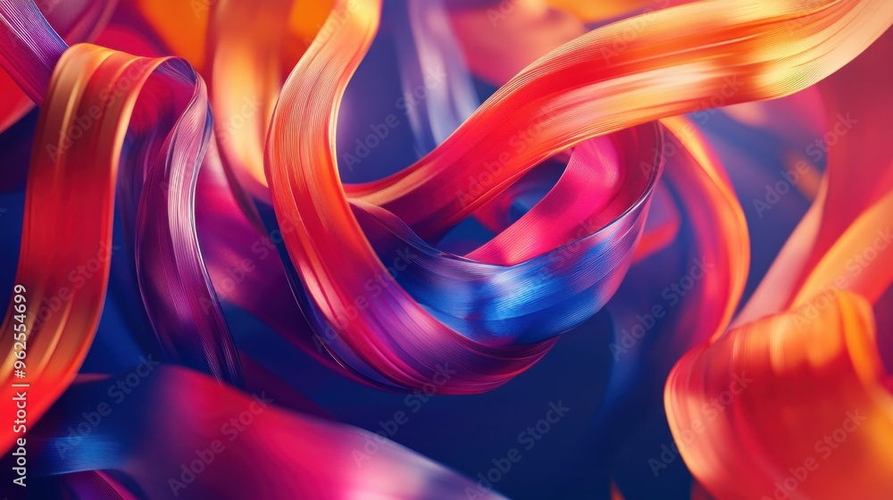 Obraz premium Abstract Swirling Pattern of Vibrant Red, Orange, and Blue Ribbons