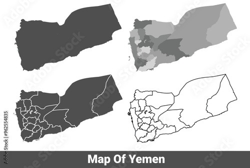 Collection of Yemen country grey political maps set with border outline vector illustration