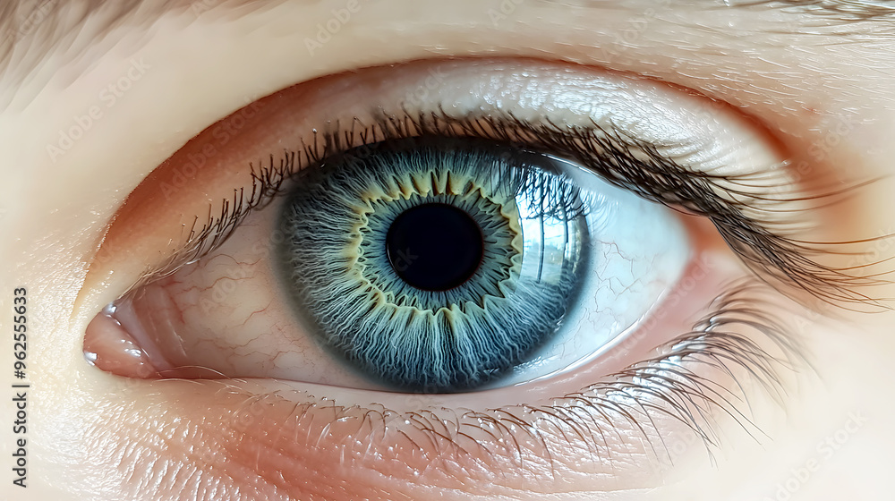 Fototapeta premium clear blue eye, with deep color tones and intricate vein patterns visible in the iris