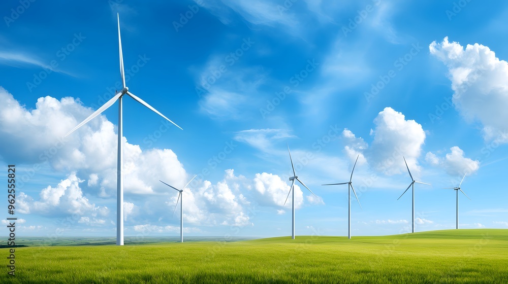Wind energy generated by wind turbines in a modern, eco-friendly field. Wind energy generated by wind turbines in a modern, eco-friendly field.