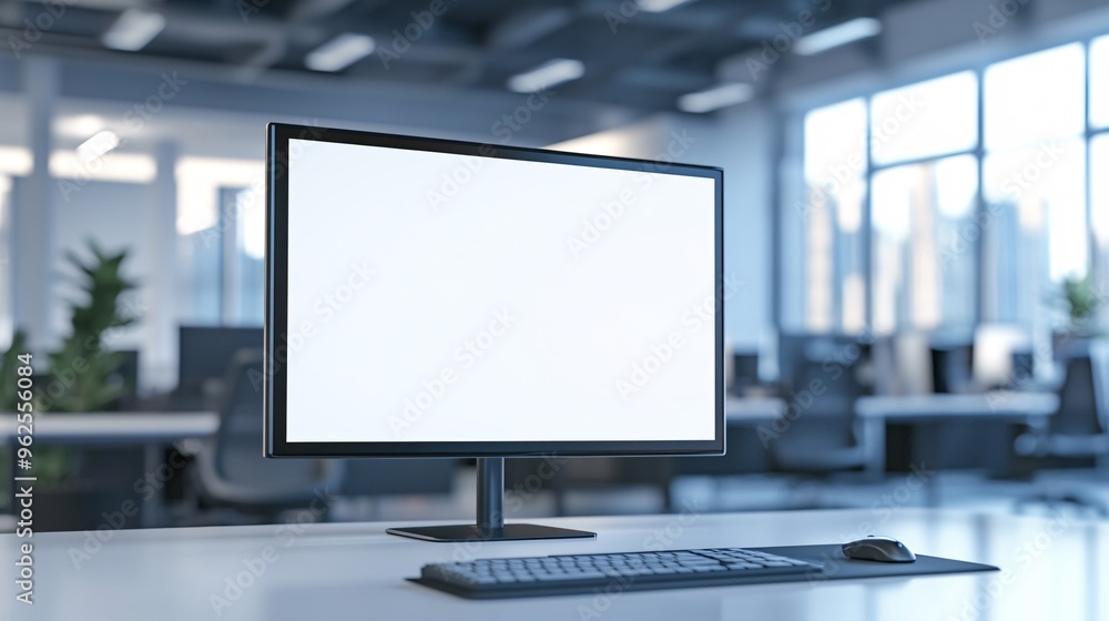 Naklejka premium Modern office workspace with a blank computer screen.