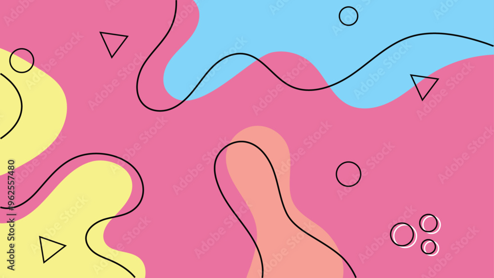 Abstract design with flowing, shapes in pastel colors and black lines Abstract design with flowing, shapes in pastel colors and black lines