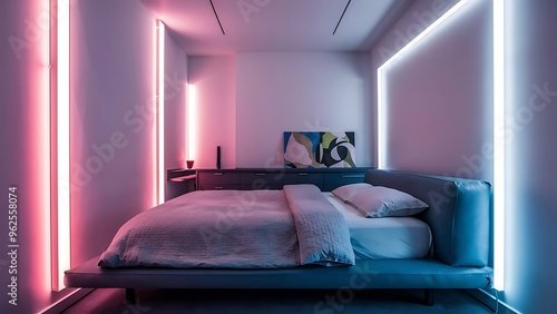 Wallpaper Mural modern living room interior design with neon light . perfect for gaming man, couple, interior lover, neon , fps lover. false ceiling design, gaming room, computer setup.dream room Torontodigital.ca