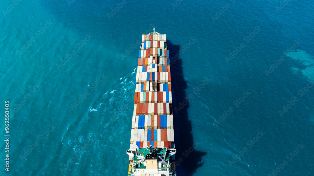 Fototapeta premium Aerial view of the freight shipping transport system cargo ship container. international transportation Export-import business, logistics, transportation industry concepts 
