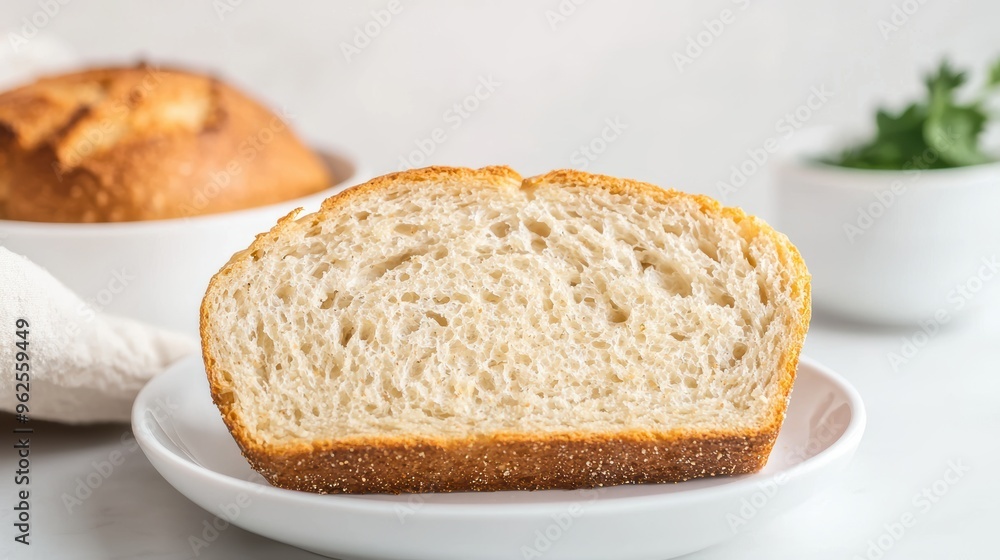 Freshly sliced loaf of bread showcasing its soft interior and golden crust, perfect for culinary presentations. Freshly sliced loaf of bread showcasing its soft interior and golden crust, perfect for culinary presentations.