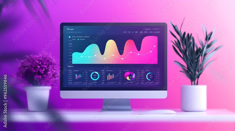 Fototapeta premium Vibrant Animated Analytics Dashboard with Real Time Website Traffic Data Visualization